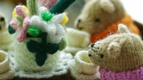 Knitted tea party. Stock Footage 49669731