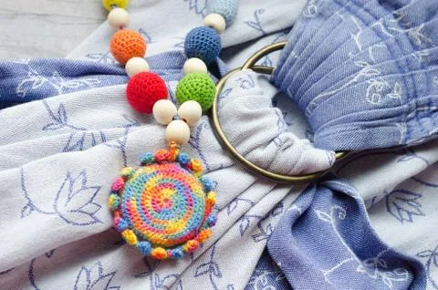 Knitted toy for develop of newborn baby's motility Stock Photos