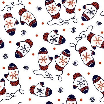 Knitted warm mittens seamless vector pattern. Hand-drawn cozy concept 스톡 일러스트