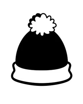 Knitted warm winter hat with lapel and pompom - vector silhouette for icon Stock Illustration