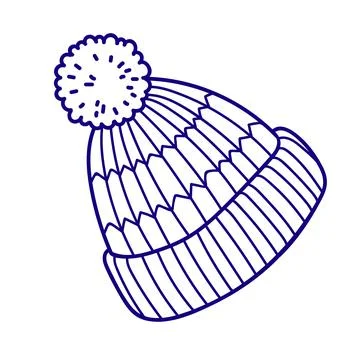 Knitted winter clothes, vector flat illustration. Hat with pompom Stock Illustration