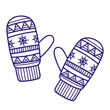 Knitted winter clothes, vector flat illustration. Mittens, glove with pattern Stock Illustration