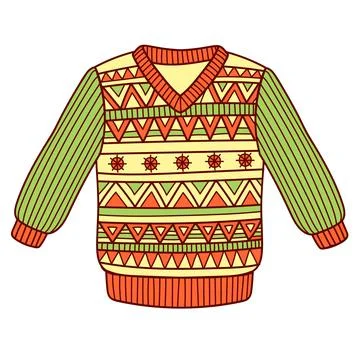 Knitted winter clothes, vector flat illustration sweater with pattern Stock Illustration