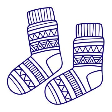 Knitted winter clothes, vector flat illustration. Socks with pattern Stock Illustration