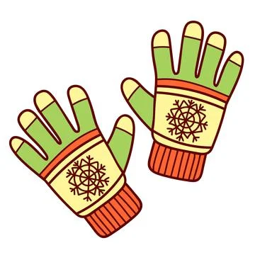Knitted winter clothes, vector flat illustration. Mittens, glove with pattern Stock Illustration