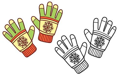 Knitted winter clothes, vector flat illustration. Mittens, glove with pattern Stock Illustration