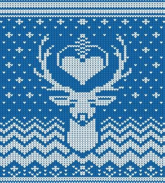 Knitted Winter Deer Blue Background Illustrazione stock