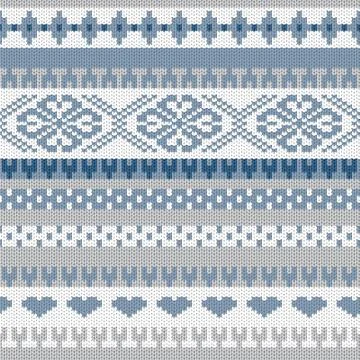 Knitted winter texture seamless pattern in white and blue. Illustrazione stock