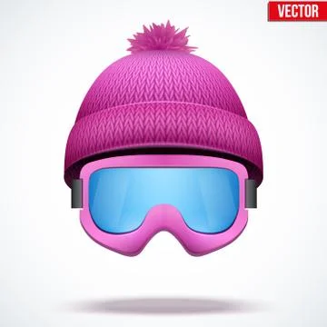 Knitted woolen cap with snow goggles. Winter seasonal sport hat. vector Stock Illustration