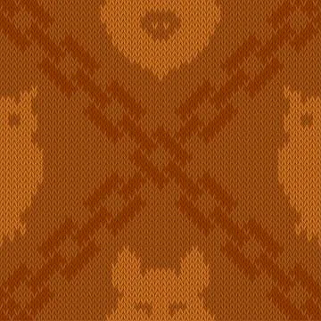 Knitted woolen pattern with intersection of chains, owl and wild boar Stock Illustration