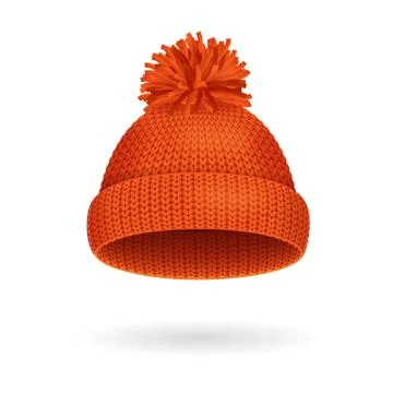 Knitted Woolen Red Hat for Winter Season. Vector Illustrazione stock
