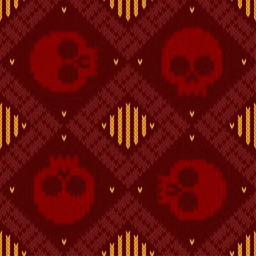 Knitted woolen seamless pattern with skulls in red shades to the day of the d 库存插图