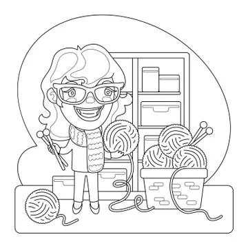 Knitter Coloring Page Stock Illustration
