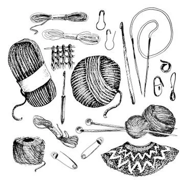 Knitting accesories set Illustrazione stock