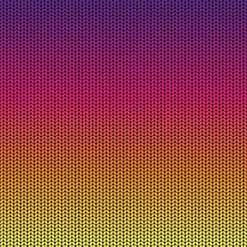 Knitting background with a gradient of purple, pink, scarlet and yellow Stock Illustration