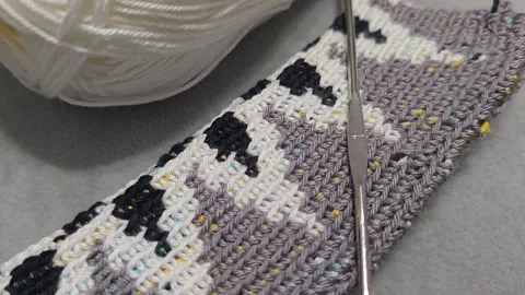 Knitting a bag from threads with a crochet hook. Step-by-step instructions Stock Footage 312052862