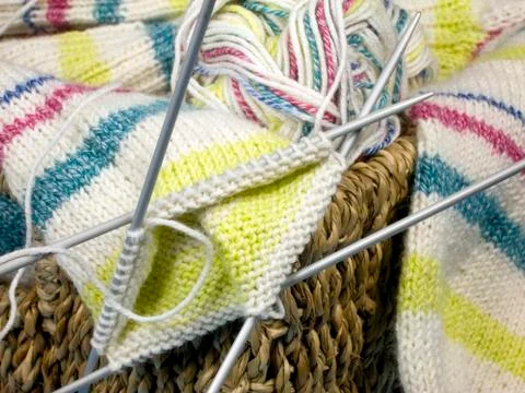 Knitting in a basket Stock Photos