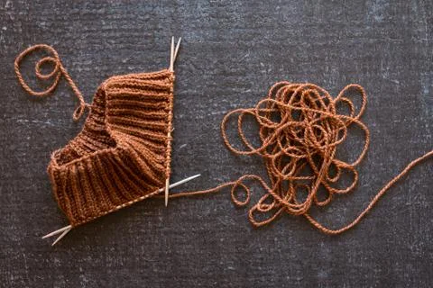 Knitting on black background Stock Photos