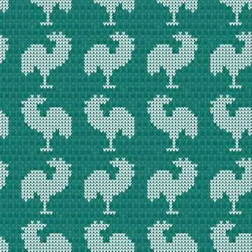 Knitting blue with roosters. Stock Illustration