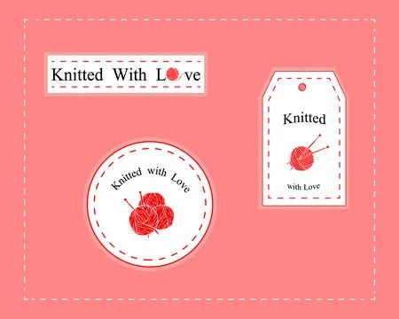 Knitting card knitting labels set Stock Illustration