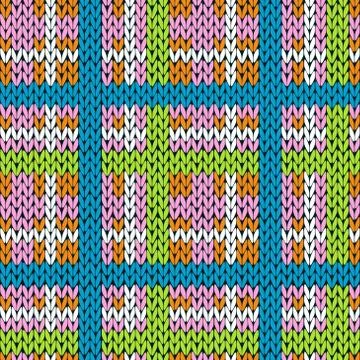 Knitting checkered seamless pattern in various colors Stock Illustration