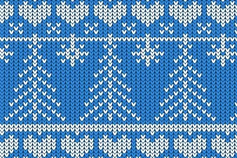 Knitting Christmas vector background cone trees and hearts イラスト素材