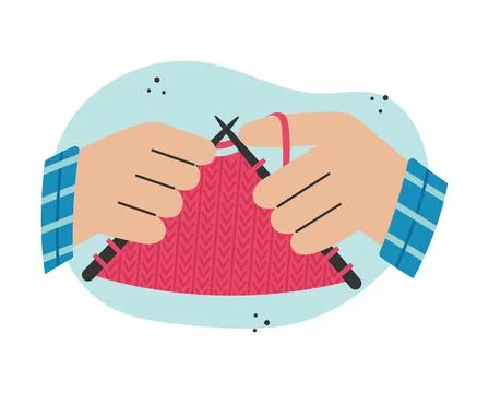 Knitting clothes on knitting needles. Creative activity. Illustrazione stock