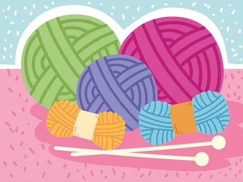 Knitting colored balls of wool Stock Illustration