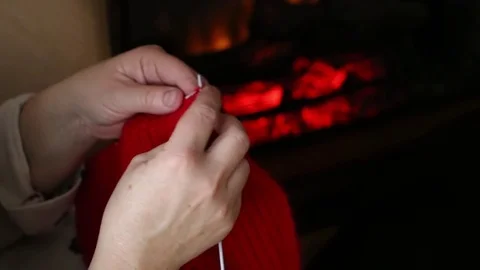 Knitting in a cozy house Stock Footage 83446653