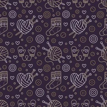 Knitting, crochet seamless pattern. Cute vector flat line illustration of hand Stock Illustration