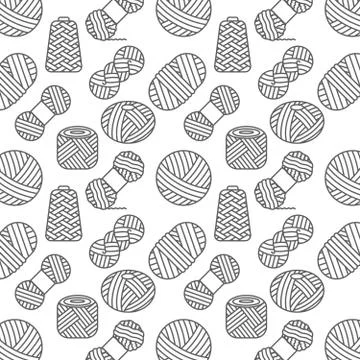 Knitting, crochet seamless pattern. Knit wool yarn Illustrazione stock