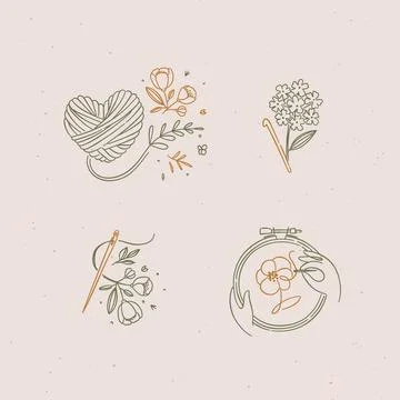 Knitting elements heart embroidery needle light Illustrazione stock