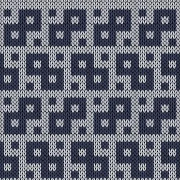 Knitting geometrical seamless pattern in muted blue hues Stock Illustration