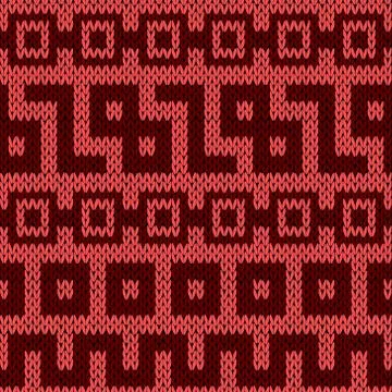 Knitting geometrical seamless pattern in red hues 库存插图