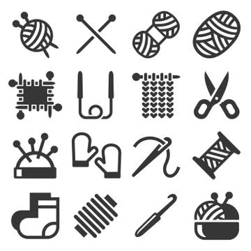Knitting Hand Made Icons Set on White Background. Vector イラスト素材