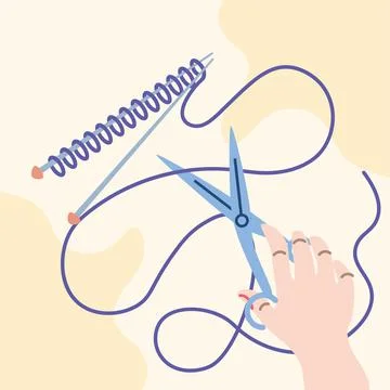 Knitting hand with scissors Stock Illustration