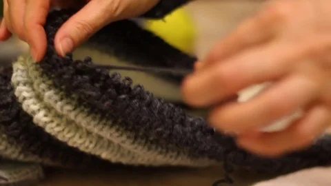 Knitting hands threads on spokes Stock Footage 71317747