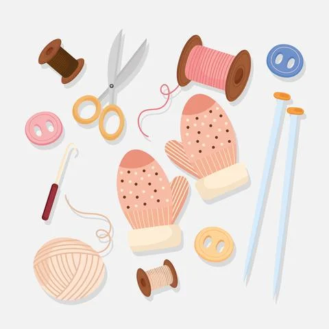 Knitting icons with needles イラスト素材