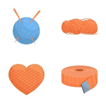 Knitting icons set cartoon vector. Knitting thread needle and measuring tape Stock Illustration