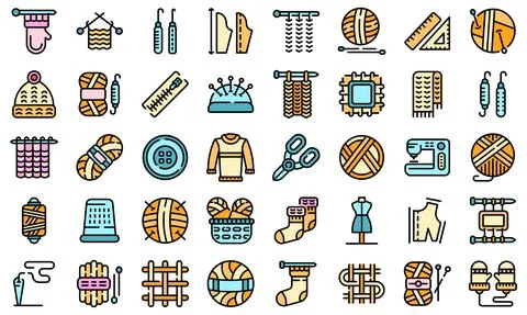 Knitting icons set vector flat 스톡 일러스트