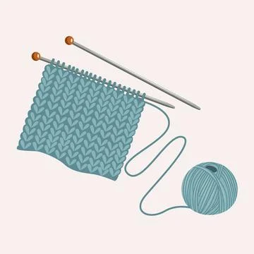 Knitting. Knitting in progress. Woolen threads, ball, knitting needles. Han.. Stock Illustration
