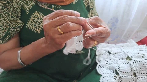 Knitting lace by hand. Stock Footage 236490356