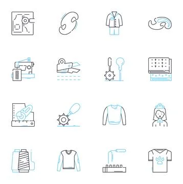 Knitting linear icons set. Needles, Yarn, Stitches, Patterns, Garments, Wool Stock Illustration