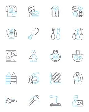 Knitting linear icons set. Needles, Yarn, Stitches, Patterns, Garments, Wool Stock Illustration