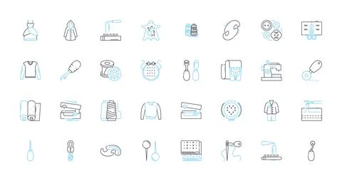 Knitting linear icons set. Needles, Yarn, Stitches, Patterns, Garments, Wool Stock Illustration