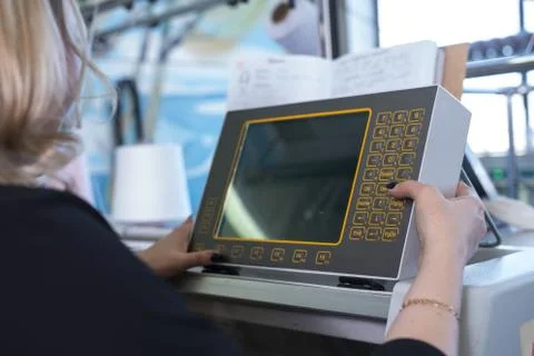 Knitting machine control panel view Stock Photos