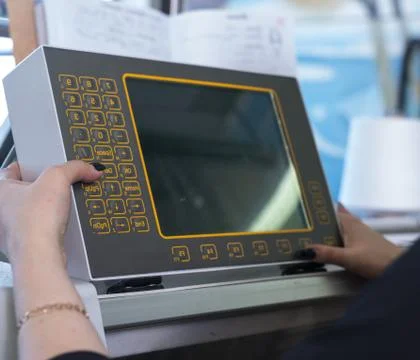 Knitting machine control panel view Stock Photos