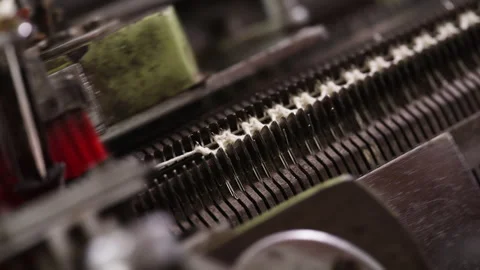 Knitting Machine Needles Interweaving White Thread Stock Footage 300664882