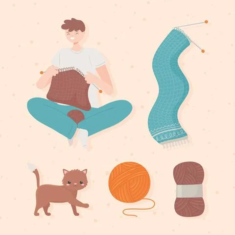 Knitting man and wool Stock Illustration