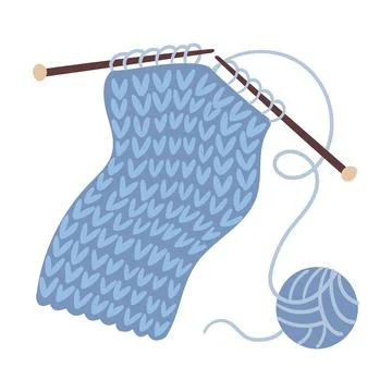 Knitting with needles and a ball of woolen threads. Stock Illustration